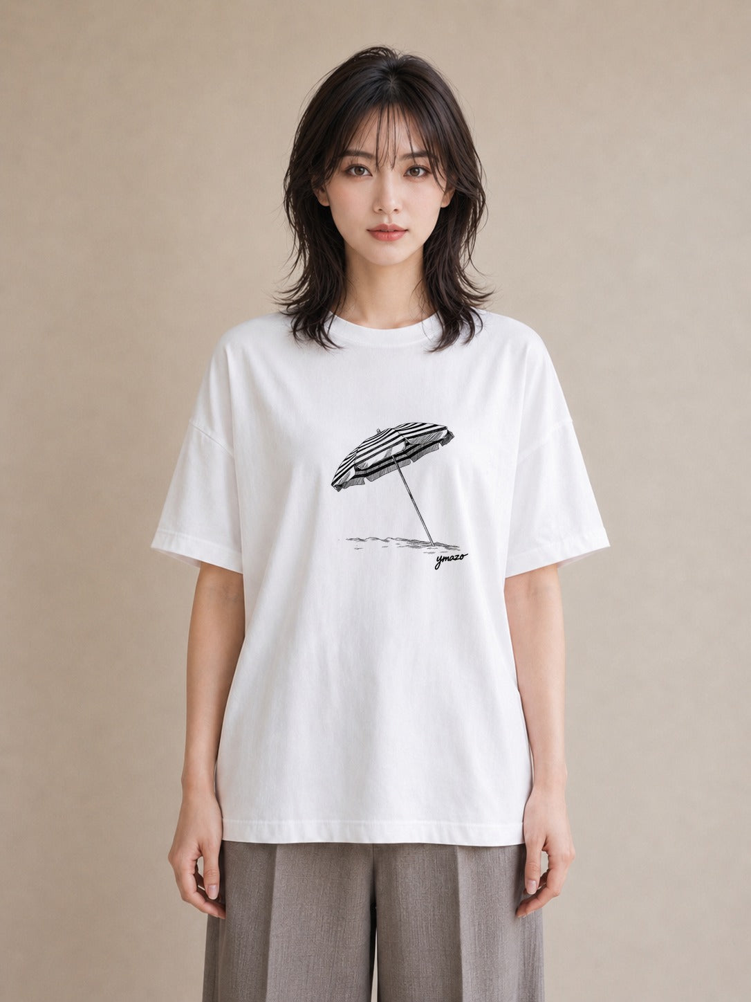 グラフィックTシャツ レディース 傘 水たまり 雨 ナチュラル アンティーク イラスト 韓国風 送別ギフト 通勤 白T