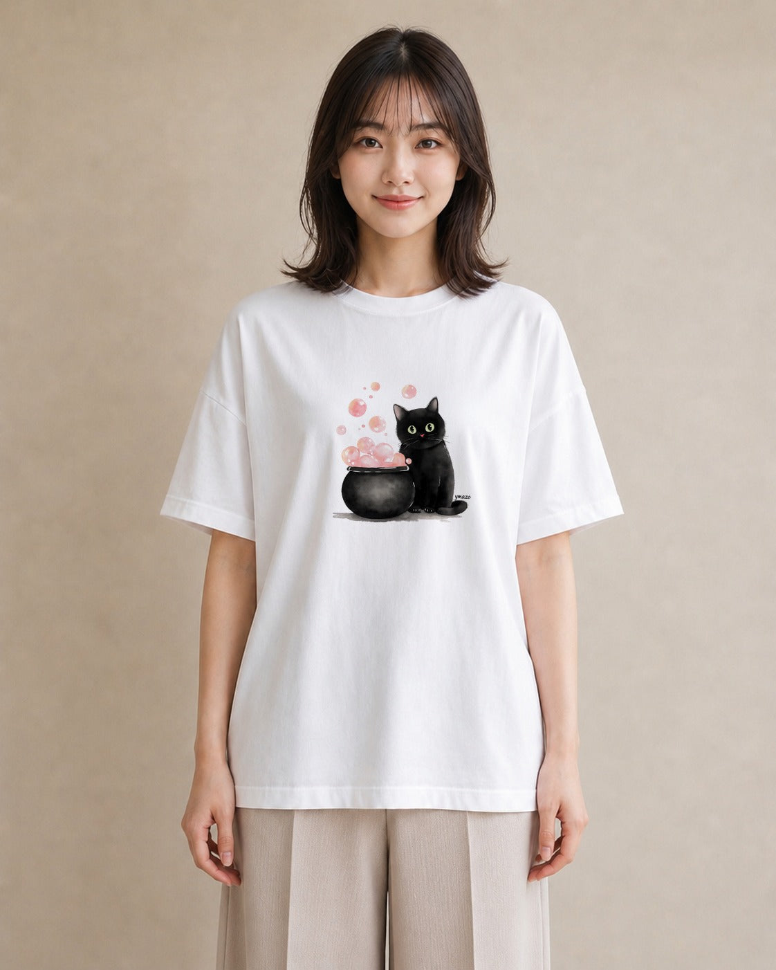 半袖Tシャツ レディース 黒猫 猫 ねこ イラスト ボタニカル 社会人 女性 白T