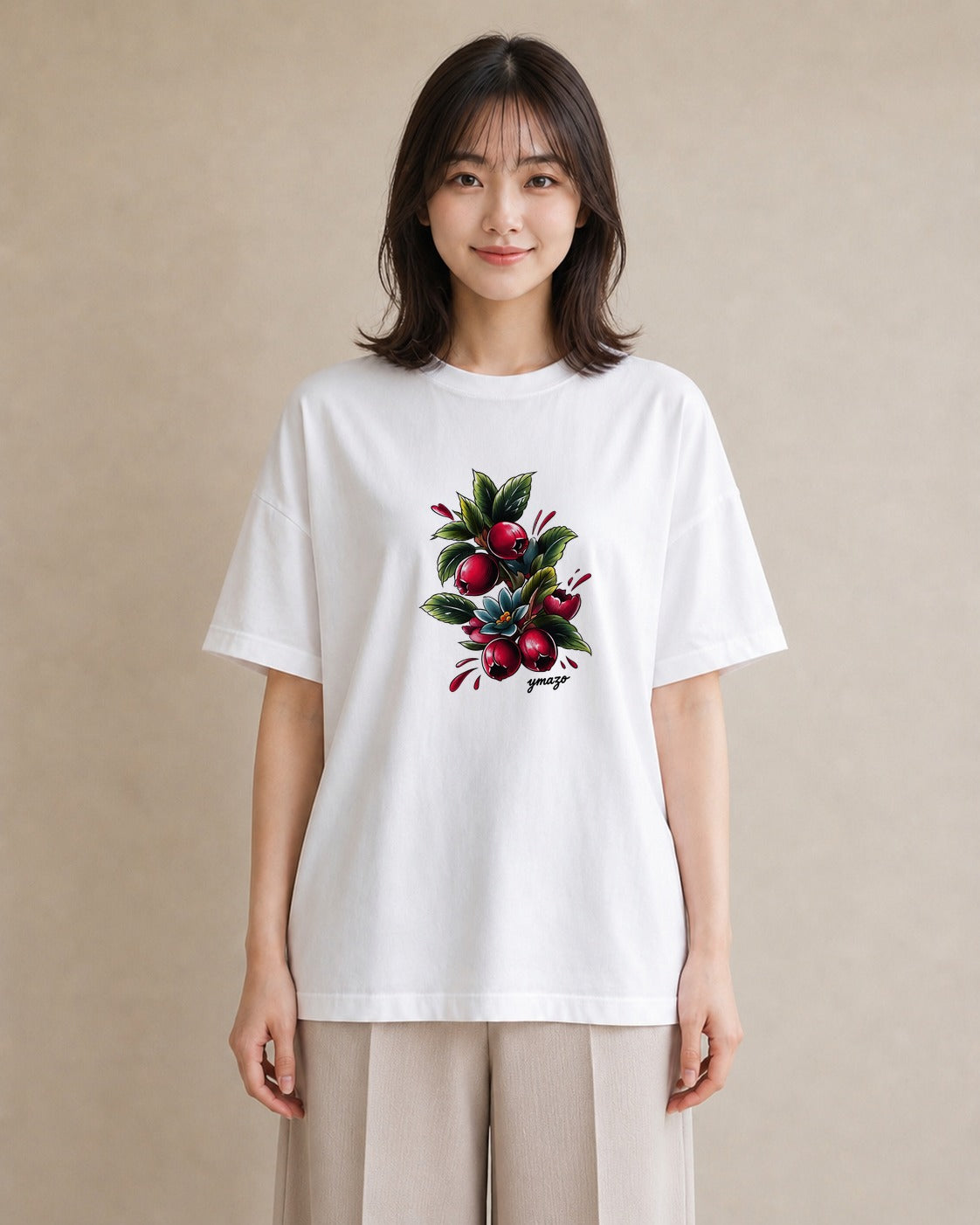 Tシャツ レディース 木の実 植物 ボタニカル イラスト ラフ お出かけ 普段着 白T