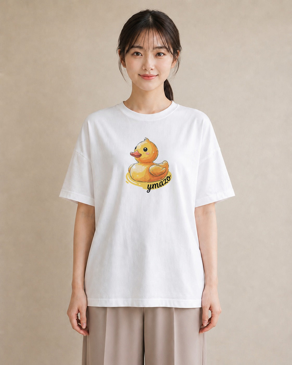 半袖Tシャツ レディース アヒル 動物 アニマル イラスト シンプル 通勤 在宅 白T