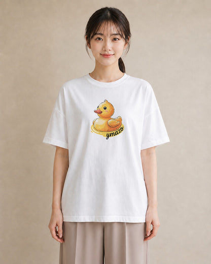 半袖Tシャツ レディース アヒル 動物 アニマル イラスト シンプル 通勤 在宅 白T