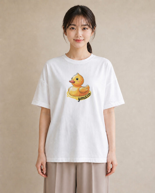半袖Tシャツ レディース アヒル 動物 アニマル イラスト シンプル 通勤 在宅 白T