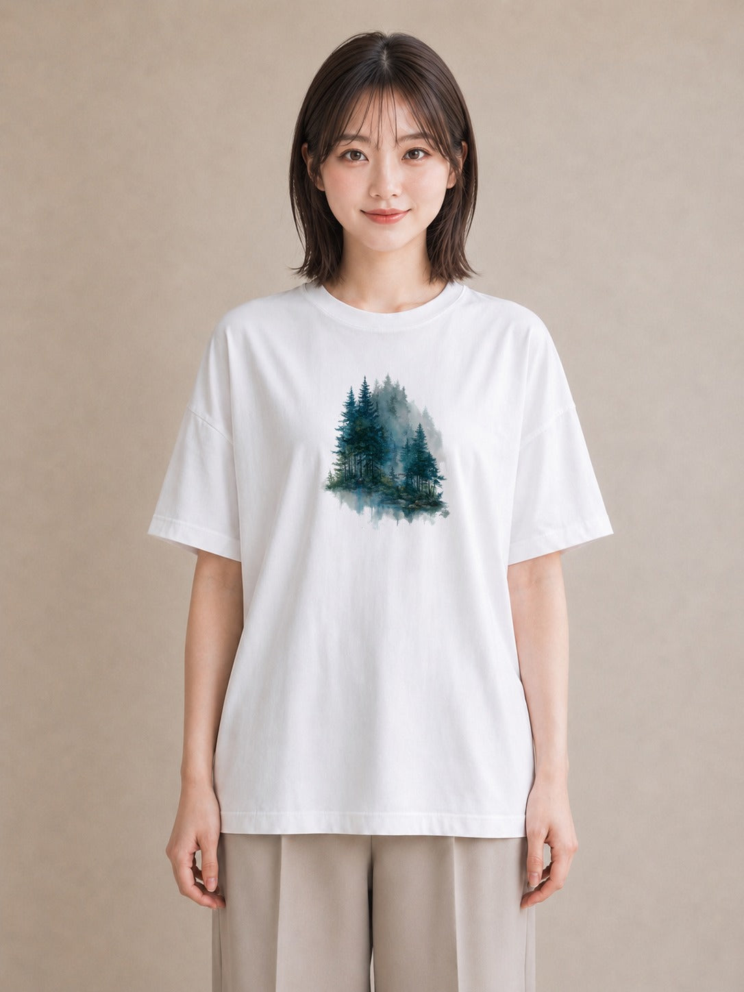 グラフィックTシャツ レディース 青の水彩 風景 ブルー ナチュラル アンティーク イラスト アート風 旅行用 海 白T