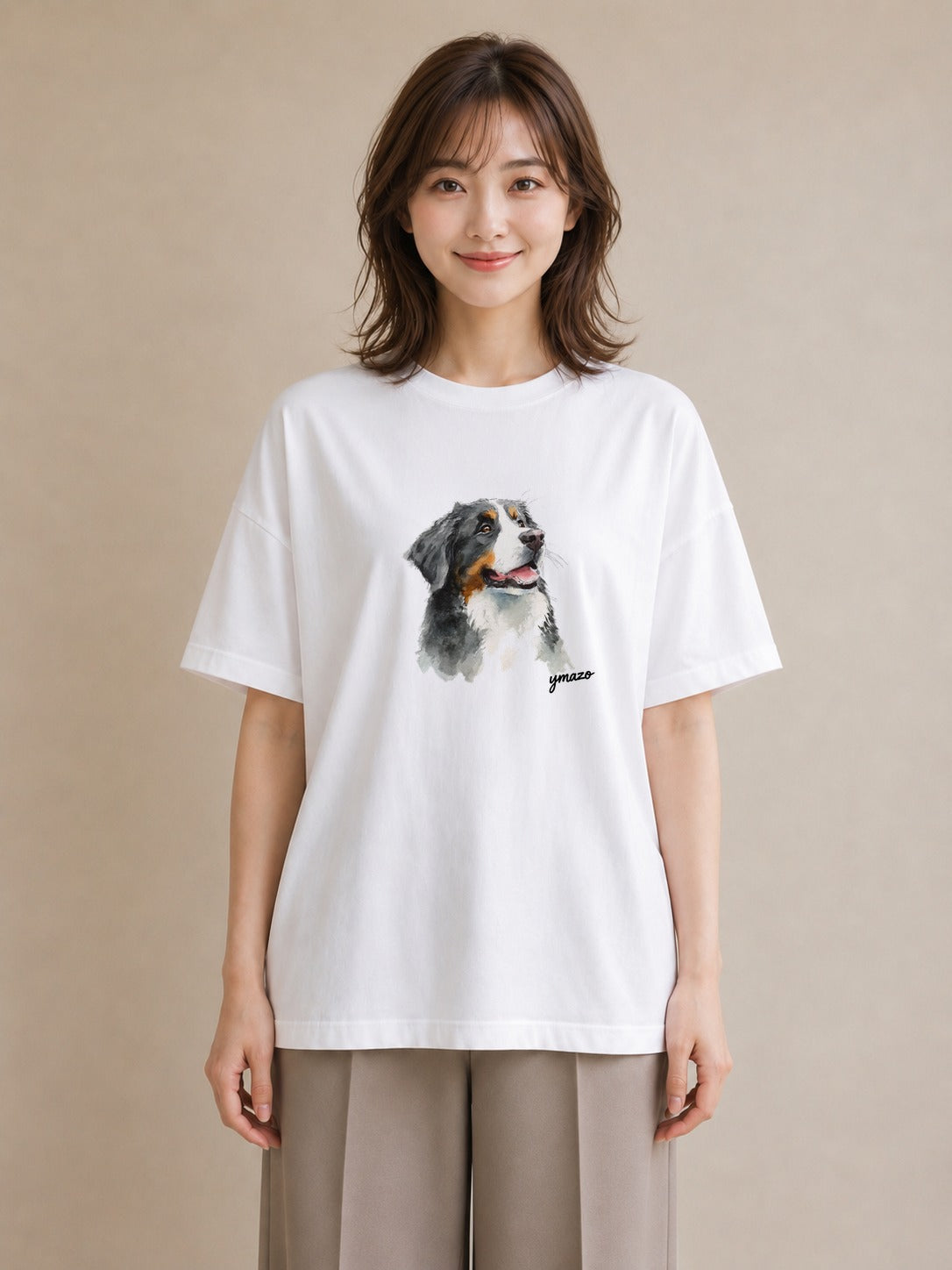 半袖Tシャツ レディース バーニーズマウンテンドッグ 犬 いぬ イラスト ユニーク 買い物 夏コーデ 白T