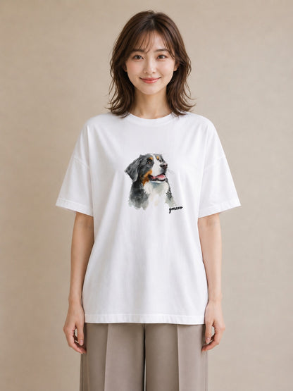 半袖Tシャツ レディース バーニーズマウンテンドッグ 犬 いぬ イラスト ユニーク 買い物 夏コーデ 白T