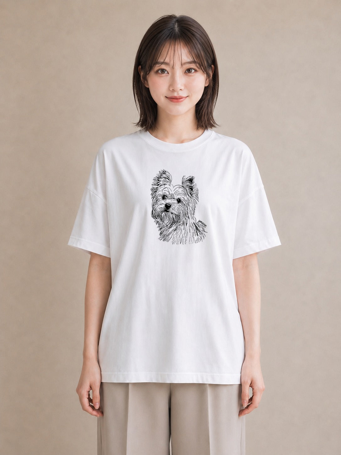 半袖Tシャツ レディース ヨークシャーテリア 犬 いぬ イラスト 旅行コーデ 女性 旅行用 白T