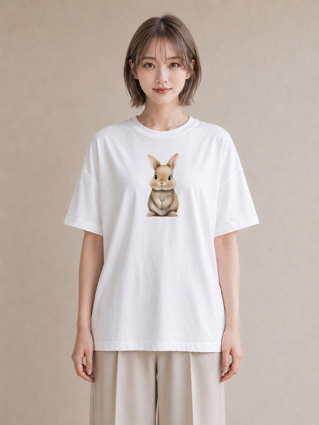 Tシャツ レディース ロップイヤー ペット 動物 イラスト アート風 女性 旅行用 白T