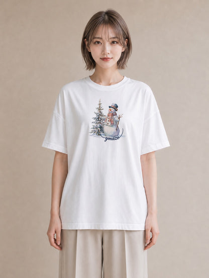 半袖Tシャツ レディース 雪 星空 宇宙 イラスト 個性的 ペアコーデ 秋コーデ 白T