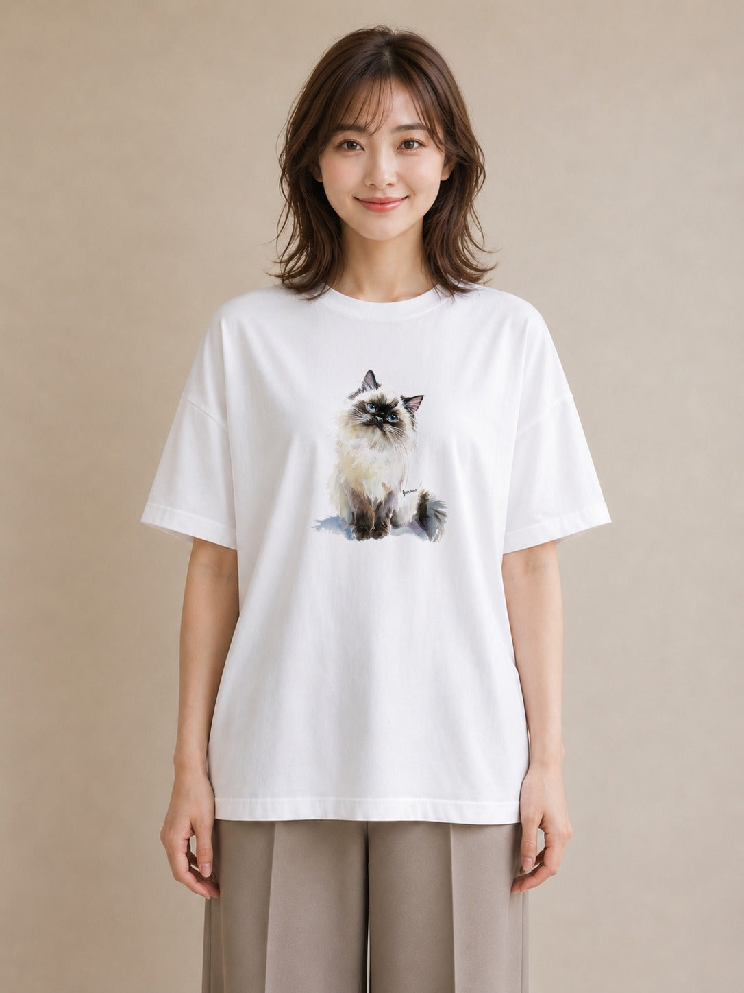 プリントTシャツ レディース スコティッシュフォールド 猫 ねこ イラスト ニュアンス クリスマス 旅行 白T