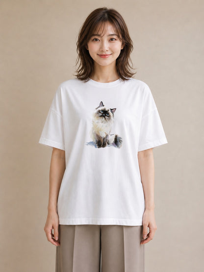 プリントTシャツ レディース スコティッシュフォールド 猫 ねこ イラスト ニュアンス クリスマス 旅行 白T