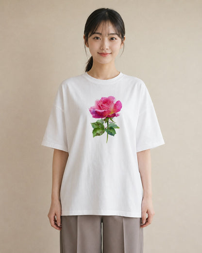 Tシャツ レディース バラ 薔薇 ローズ 花 花柄 イラスト ラフ 送別ギフト 通勤 白T