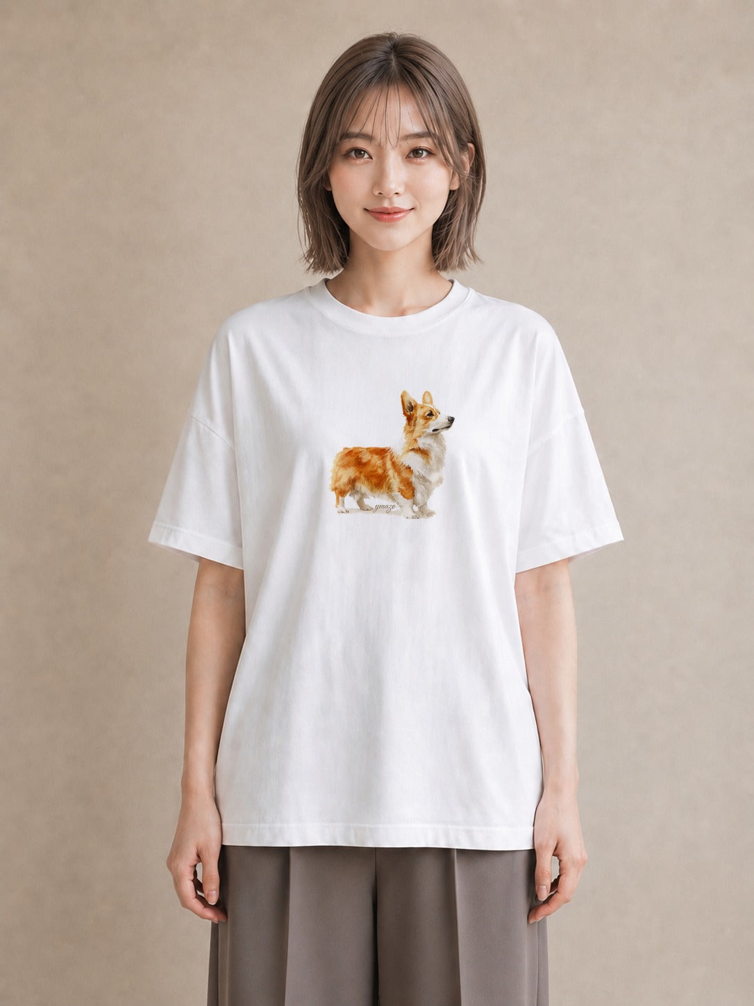 グラフィックTシャツ レディース ウェルシュコーギー コーギー 犬 いぬ イラスト 水彩風 社会人 女性 白T