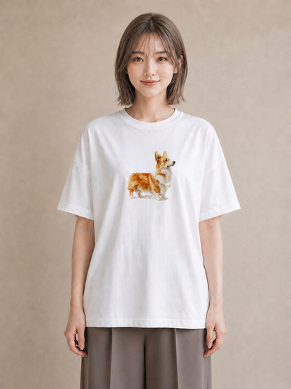 グラフィックTシャツ レディース ウェルシュコーギー コーギー 犬 いぬ イラスト 水彩風 社会人 女性 白T