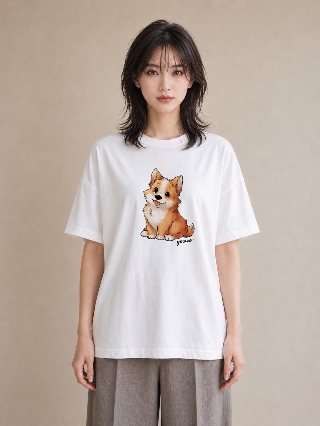 プリントTシャツ レディース ウェルシュコーギー コーギー 犬 いぬ イラスト ヴィンテージ風 旅行用 海 白T