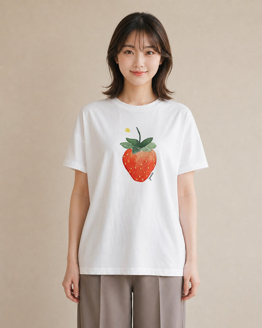 プリントTシャツ レディース いちご 苺 ストロベリー 食べ物 フード イラスト 韓国風 週末コーデ 敬老の日 白T