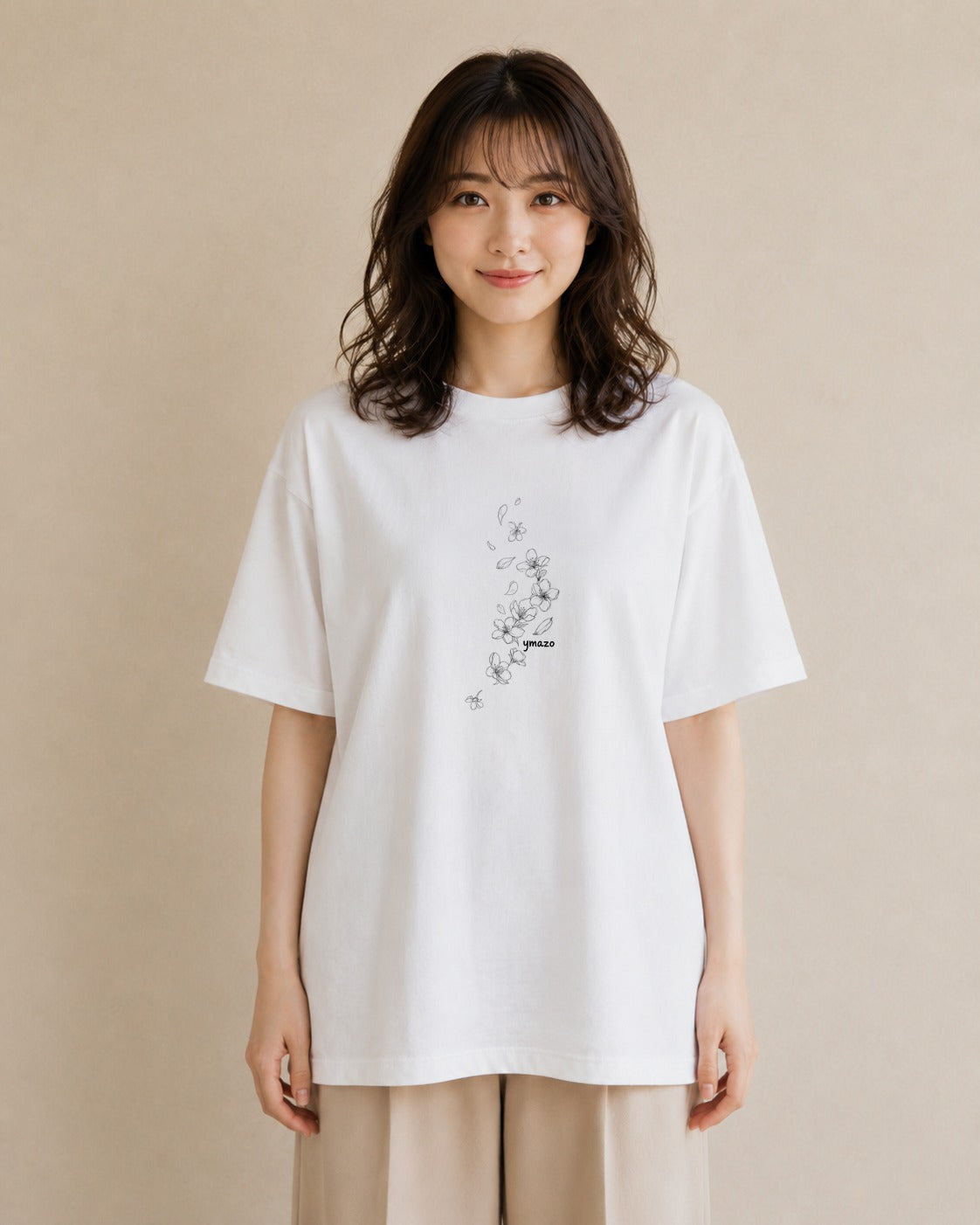 プリントTシャツ レディース さくら 桜 桜の枝 イラスト カジュアル ペアコーデ 秋コーデ 白T