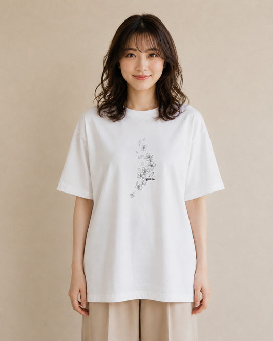 プリントTシャツ レディース さくら 桜 桜の枝 イラスト カジュアル ペアコーデ 秋コーデ 白T