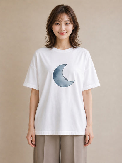 半袖Tシャツ レディース 青の水彩 風景 ブルー ナチュラル アンティーク イラスト ゆるかわ 親子 20代 白T