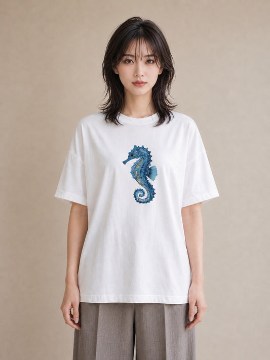 プリントTシャツ レディース タツノオトシゴ 海の生き物 海 イラスト こなれ感 社会人 女性 白T