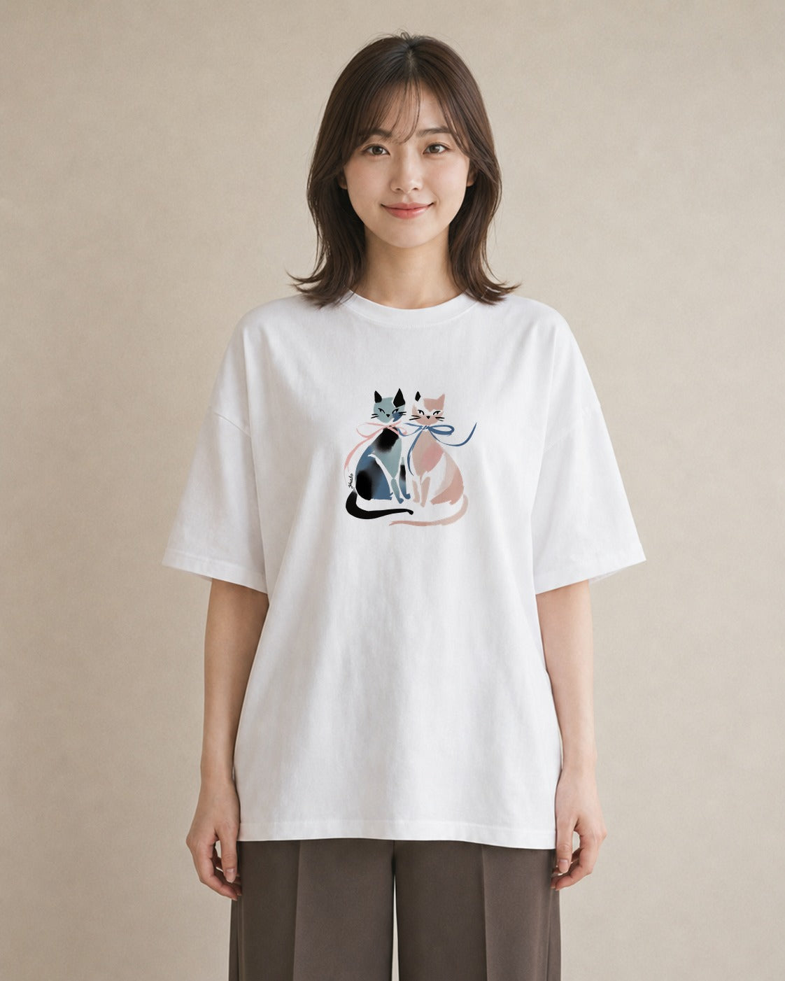 グラフィックTシャツ レディース ニャンコ 猫 ねこ イラスト 普段使い ギフト 母の日 白T