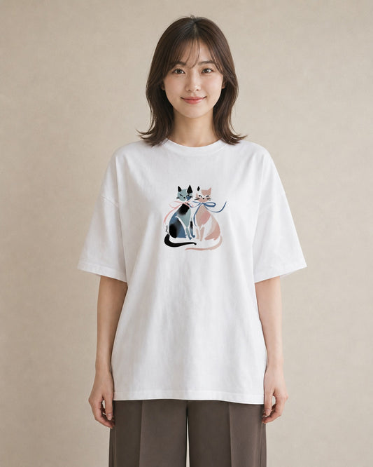 グラフィックTシャツ レディース ニャンコ 猫 ねこ イラスト 普段使い ギフト 母の日 白T