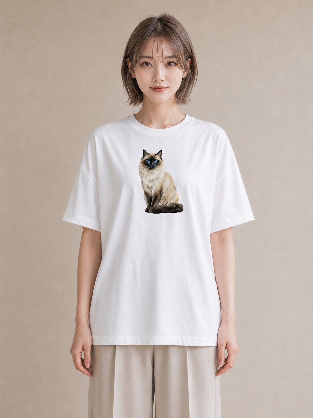 デザインTシャツ レディース ペルシャ 猫 ねこ イラスト カジュアル 夏コーデ 通学 白T