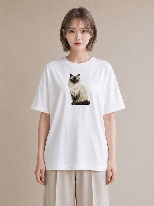 デザインTシャツ レディース ペルシャ 猫 ねこ イラスト カジュアル 夏コーデ 通学 白T