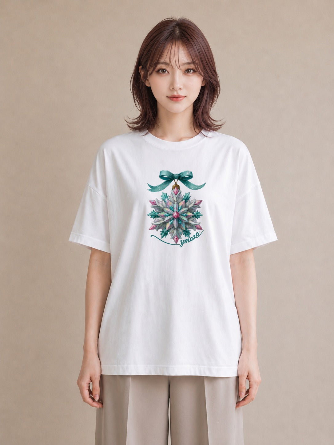 Tシャツ レディース 雪の結晶 星空 宇宙 イラスト 淡色 ママ カフェ服 白T