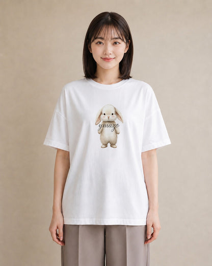 半袖Tシャツ レディース ライオンラビット ペット 動物 イラスト ヴィンテージ風 ミセス 春コーデ 白T