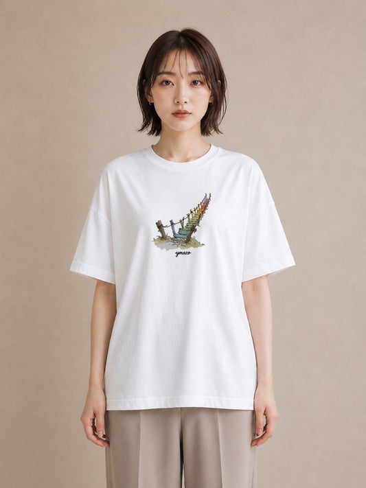 Tシャツ レディース 小川 橋 せせらぎ ナチュラル アンティーク イラスト ゆるかわ デート 帰省 白T