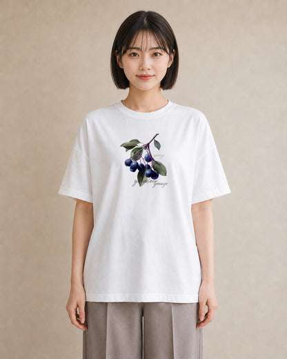 グラフィックTシャツ レディース ブルーベリー 食べ物 フード イラスト 水彩風 在宅 公園 白T