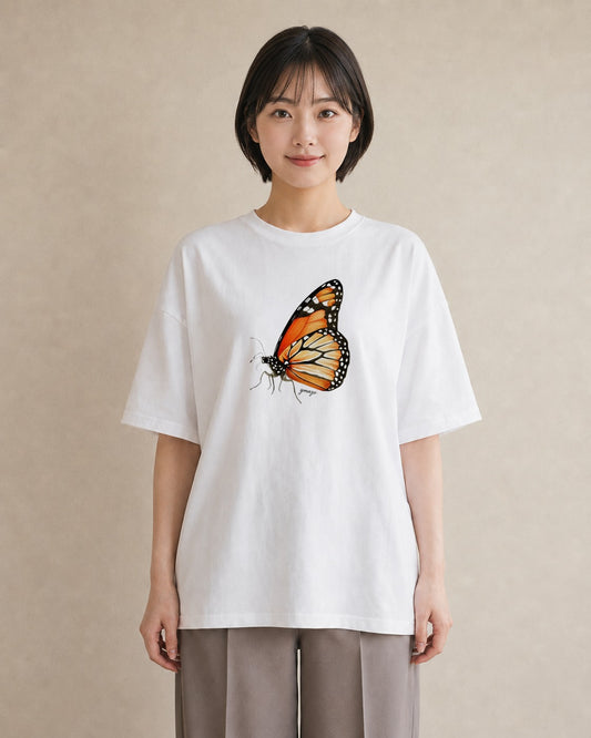 デザインTシャツ レディース ちょうちょ 蝶 バタフライ 昆虫 虫 イラスト アート風 女性向けギフト 散歩 白T