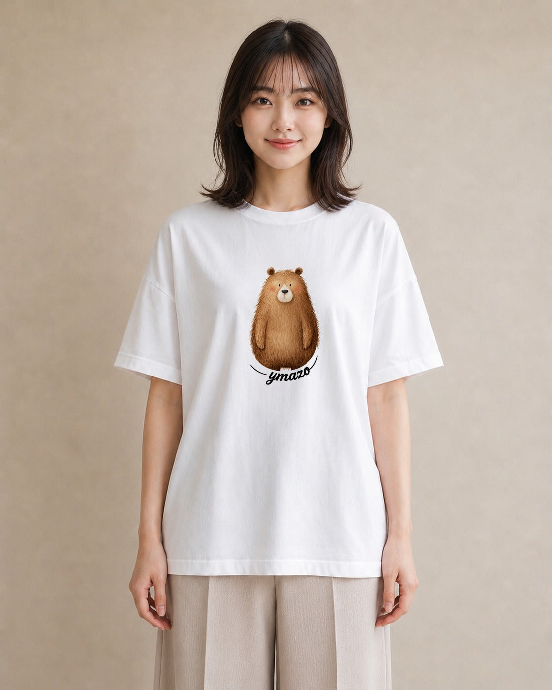 プリントTシャツ レディース くま クマ ベア 動物 アニマル イラスト 休日コーデ 在宅 公園 白T