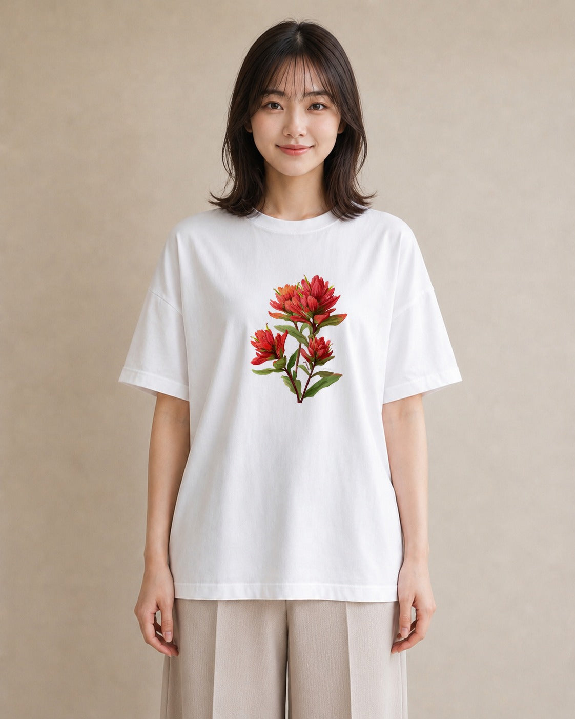 デザインTシャツ レディース 彼岸花 花 花柄 イラスト 淡色 散歩 お出かけ 白T
