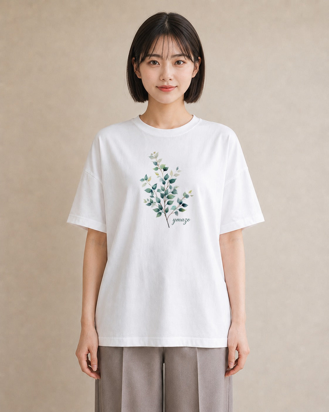 デザインTシャツ レディース 葉っぱ 植物 ボタニカル イラスト ニュアンス ビーチ デイリーウェア 白T