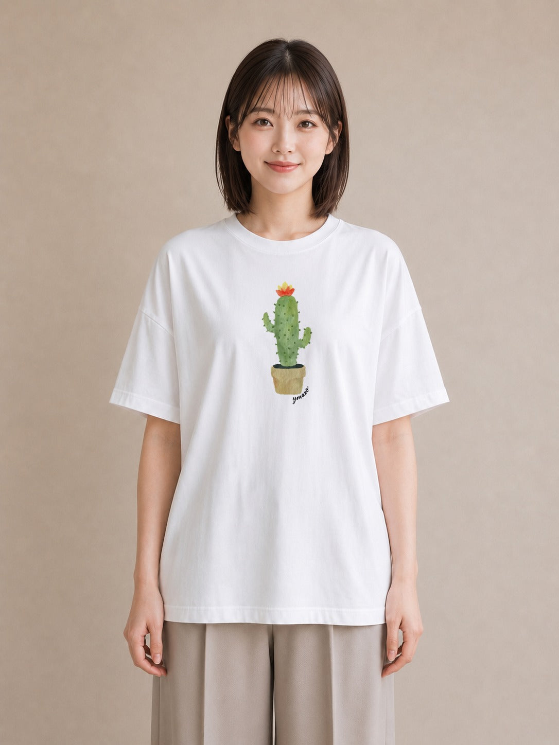 プリントTシャツ レディース サボテン 植物 ボタニカル イラスト デート 帰省 白T