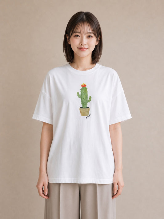 プリントTシャツ レディース サボテン 植物 ボタニカル イラスト デート 帰省 白T