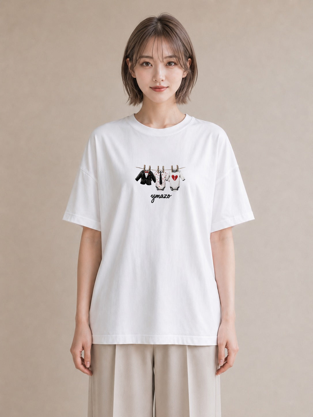 プリントTシャツ レディース 洗濯物 風 ナチュラル アンティーク イラスト 旅行コーデ デート 帰省 白T