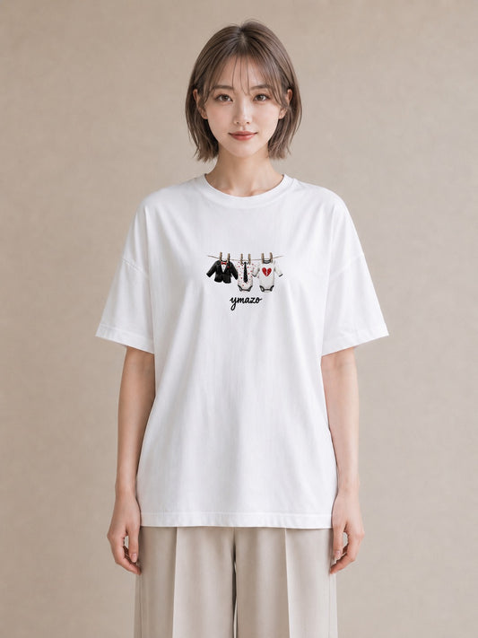 プリントTシャツ レディース 洗濯物 風 ナチュラル アンティーク イラスト 旅行コーデ デート 帰省 白T