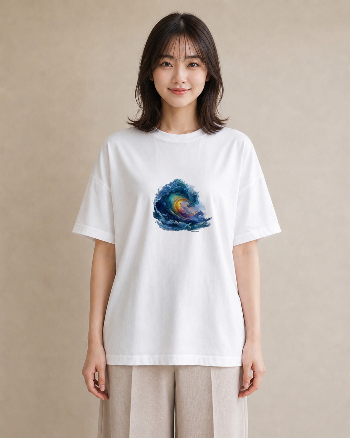 Tシャツ レディース 波 星空 宇宙 イラスト ミニマル 女性 旅行用 白T