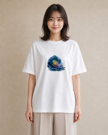 Tシャツ レディース 波 星空 宇宙 イラスト ミニマル 女性 旅行用 白T
