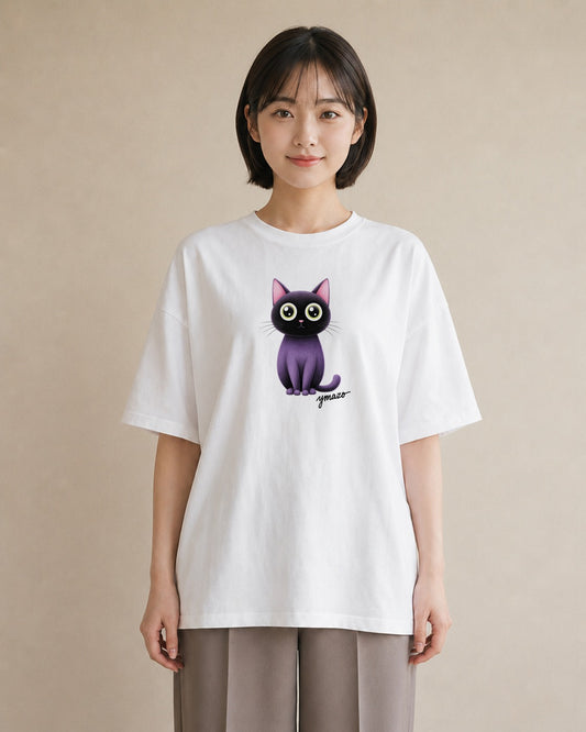 半袖Tシャツ レディース 黒猫 猫 ねこ イラスト 旅行コーデ ホワイトデー 春服 白T