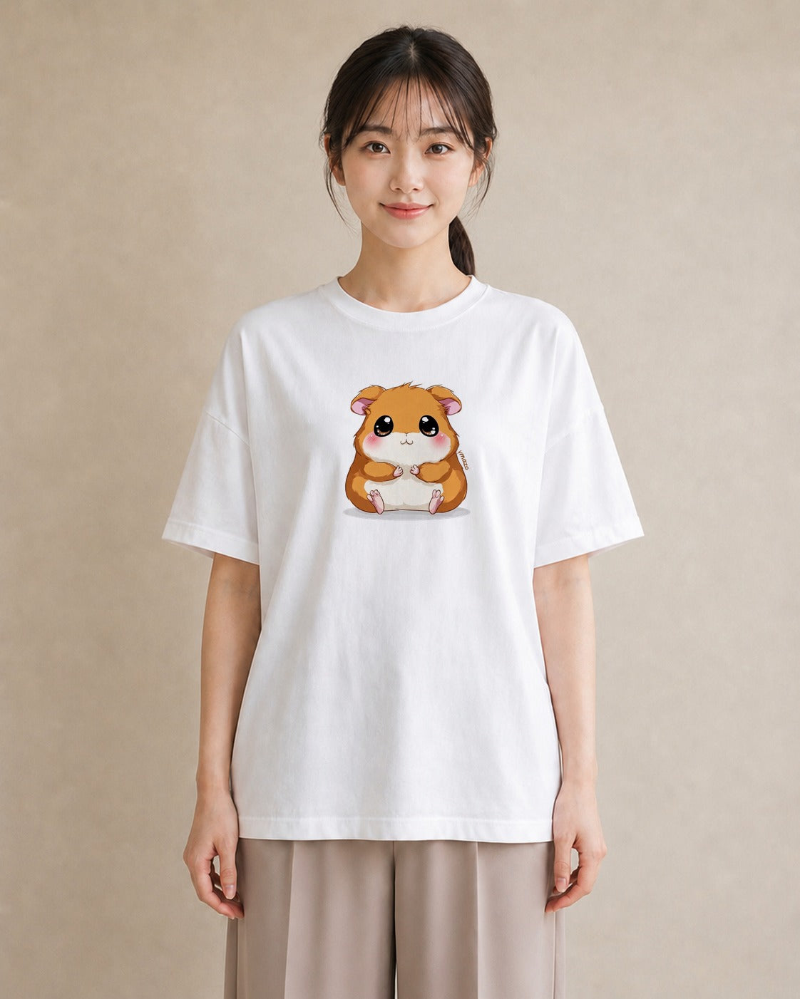 Tシャツ レディース ジャンガリアンハムスター ペット 動物 イラスト 普段使い 買い物 夏コーデ 白T