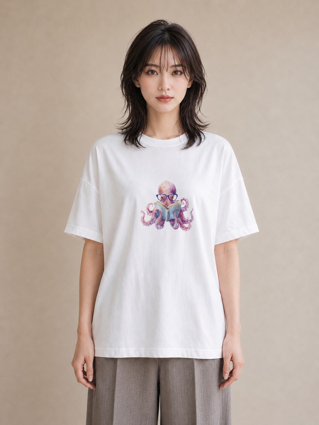 デザインTシャツ レディース タコ 海の生き物 海 イラスト 旅行コーデ 綿100 デート 白T