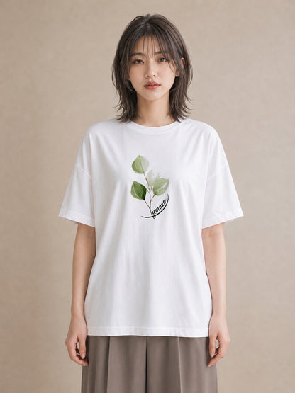 グラフィックTシャツ レディース 葉っぱ 植物 ボタニカル イラスト 普段使い 海 カフェ巡り 白T