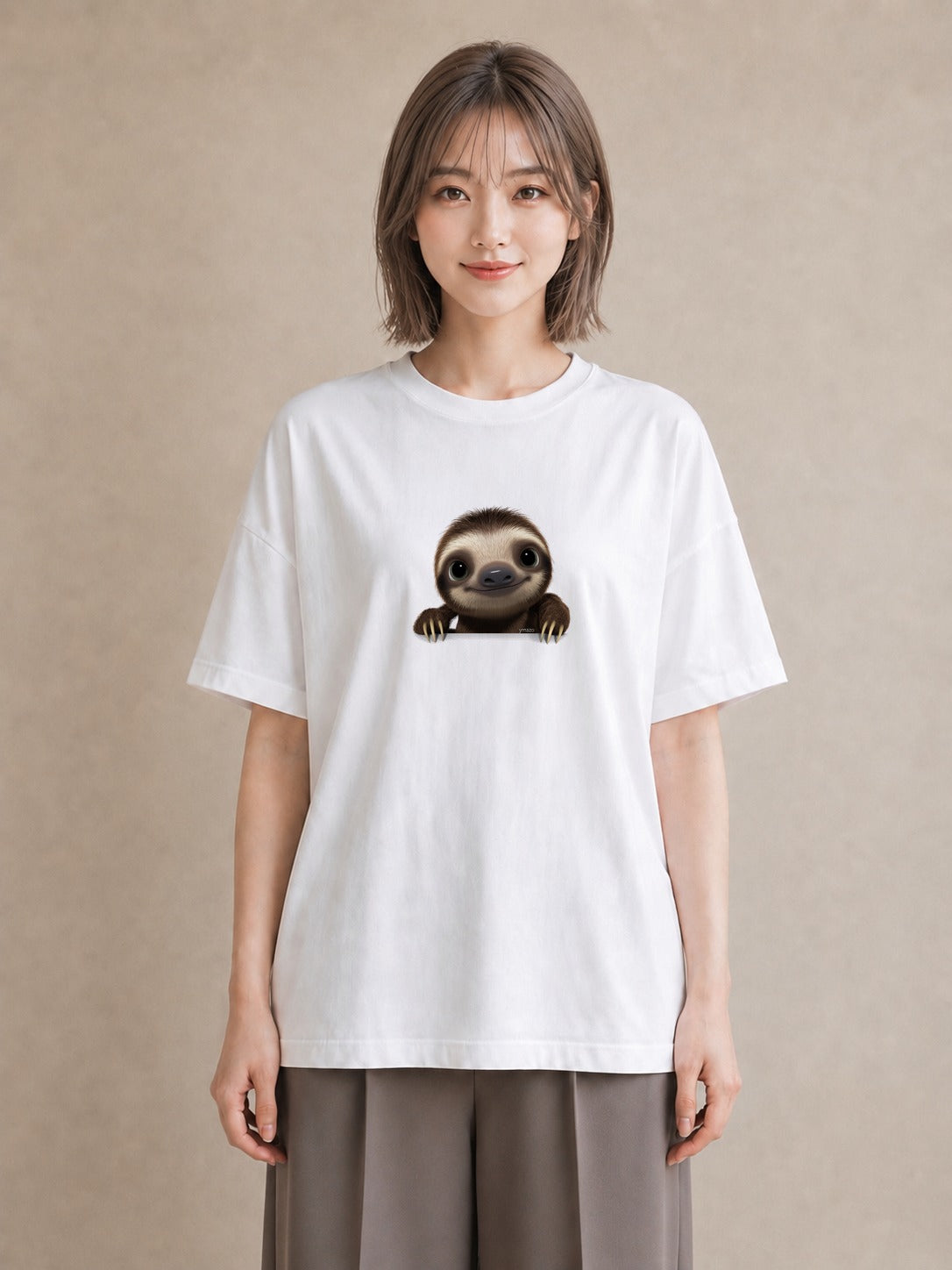 デザインTシャツ レディース ナマケモノ 動物 アニマル イラスト お洒落 敬老の日 ホワイトデー 白T