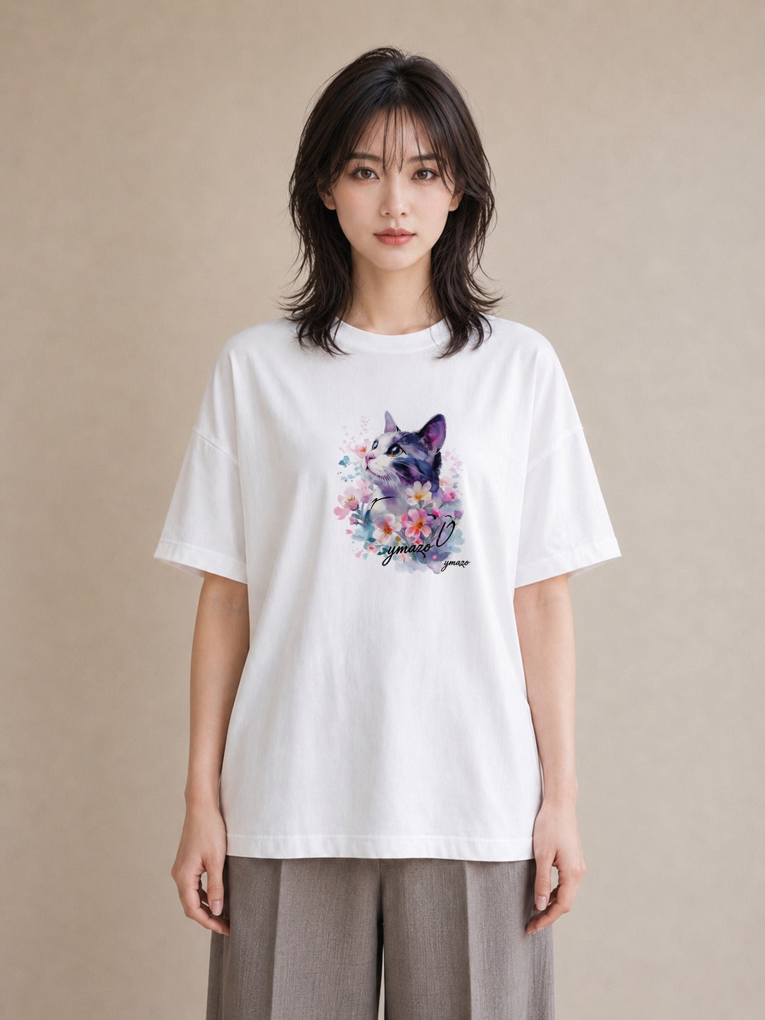 デザインTシャツ レディース 子猫 猫 ねこ イラスト フェミニン 帰省 ラフ 白T