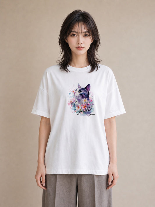 デザインTシャツ レディース 子猫 猫 ねこ イラスト フェミニン 帰省 ラフ 白T