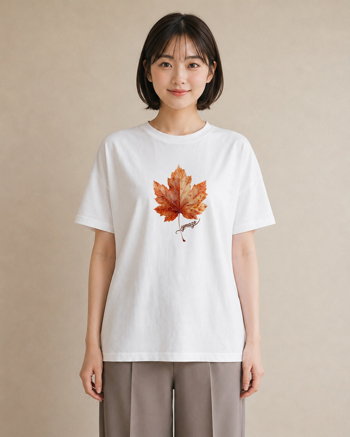 グラフィックTシャツ レディース 落ち葉 植物 ボタニカル イラスト 抜け感 休日 ペアコーデ 白T