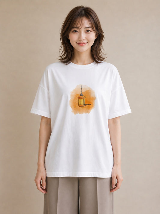 半袖Tシャツ レディース 街灯 夜霧 夜 ナチュラル アンティーク イラスト ポップ 部屋着 女性向けギフト 白T